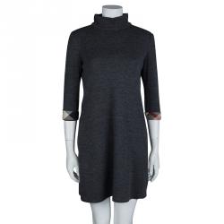 Pre Owned Burberry Grey Wool Drop Waist Zip Front Dress M