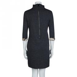 Pre Owned Burberry Grey Wool Drop Waist Zip Front Dress M