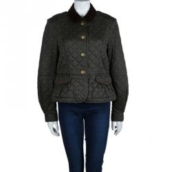 Pre Owned Burberry Brit Olive Green Quilted Geometric Pattern Detail Jacket L
