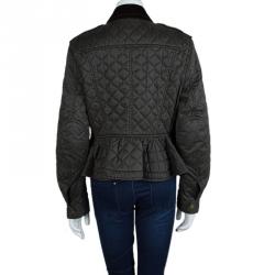 Pre Owned Burberry Brit Olive Green Quilted Geometric Pattern Detail Jacket L