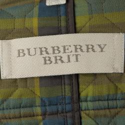 Pre Owned Burberry Brit Olive Green Quilted Geometric Pattern Detail Jacket L