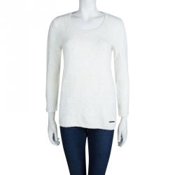 Pre Owned سويتر بربري بريت أبيض أكمام طويلة ورقبة مستديرة XS