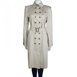 Pre Owned معطف بربري قطن بيج بحزام وصفين من الأزرار M