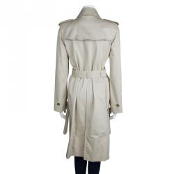 Pre Owned معطف بربري قطن بيج بحزام وصفين من الأزرار M