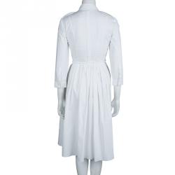 مملوكة مسبقًا Burberry White Cotton Gathered Long Sleeve Shirt Dress S