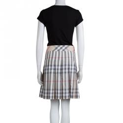Pre Owned Burberry London Beige Nova Check Cotton Pleated Skirt M