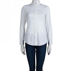 Pre Owned قميص بربري قطن أبيض كاروهات نوفا بأزرار أمامية XS