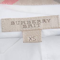 Pre Owned قميص بربري قطن أبيض كاروهات نوفا بأزرار أمامية XS