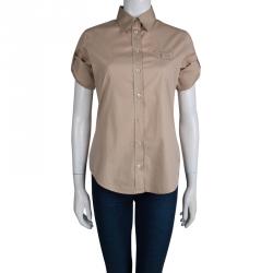 Pre Owned قم يص بربري قطن أزرار أمامية بيج لندن S