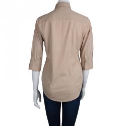 Pre Owned قميص بربري قطن أزرار أمامية بيج لندن S