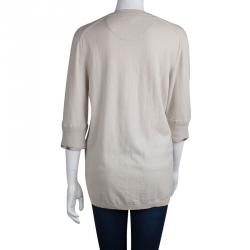 Pre Owned Burberry Beige Novacheck Trim Crew Neck Sweater M