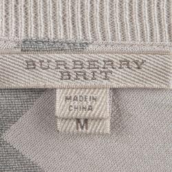 Pre Owned Burberry Beige Novacheck Trim Crew Neck Sweater M