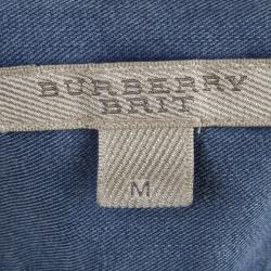 مملوكة مسبقًا قميص بربري أزرق بأزرار أمامية أكمام طويلة M