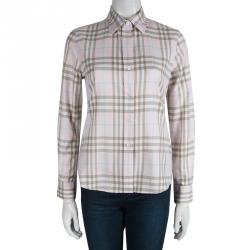 Pre Owned قميص بربري نوفا كم طويل بأزرار أمامية وردي S