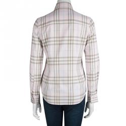 Pre Owned قميص بربري نوفا كم طويل بأزرار أمامية وردي S