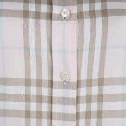 Pre Owned قميص بربري نوفا كم طويل بأزرار أمامية وردي S