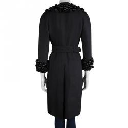 Pre Owned Burberry Black Bead Embellished Belted Trench Coat S