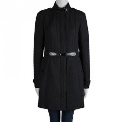 Pre Owned Burberry Black Diamond Quilted Leather Trim Detail Coat M