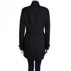 Pre Owned Burberry Black Diamond Quilted Leather Trim Detail Coat M