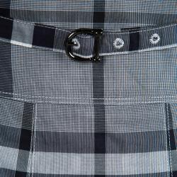 Pre Owned Burberry Grey Nova Check Cotton Pleated Belted Skirt M
