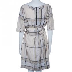 Pre Owned Burberry Brit Check Crinkle Cotton Kristie Dress L
