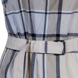 Pre Owned Burberry Brit Check Crinkle Cotton Kristie Dress L