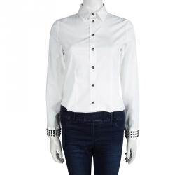 Pre Owned Burberry London White Embellished Cuff Detail Button Front Shirt S