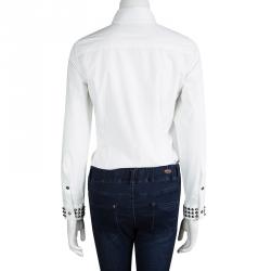 Pre Owned Burberry London White Embellished Cuff Detail Button Front Shirt S