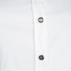 قميص بربري لند أبيض أساور أكمام مزخرفة أزرار أمامية S