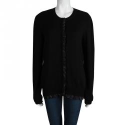 Pre Owned Burberry Black Merino Wool Button Front Cardigan XL