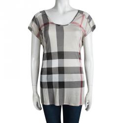 Pre Owned Burberry Beige Novacheck Short Sleeve Top L