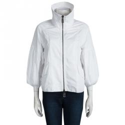 Pre Owned جاكيت بربري لندن نايلون أبيض بسحاب أمامي وأكمام بطيات M