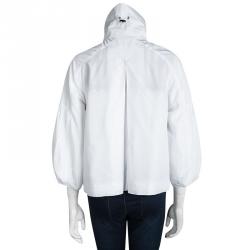 Pre Owned جاكيت بربري لندن نايلون أبيض بسحاب أمامي وأكمام بطيات M