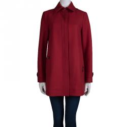 Pre Owned Burberry Red Wool Button Front Coat M