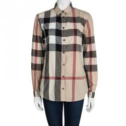 Pre Owned Burberry Brit Beige Nova Check Cotton Long Sleeve Button Front Shirt S