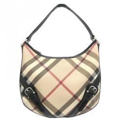 Pre Owned Burberry Black Nova Check Coated Canvas Hobo