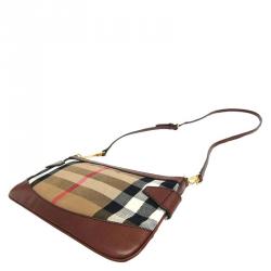 Pre Owned Burberry Brown House Check Canvas/Leather Crossbody Bag