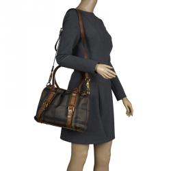 Pre Owned Burberry Brown Smoked Check PVC Small Northfield Tote