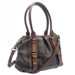 Pre Owned Burberry Brown Smoked Check PVC Small Northfield Tote
