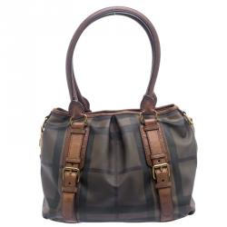 Pre Owned Burberry Brown Smoked Check PVC Small Northfield Tote