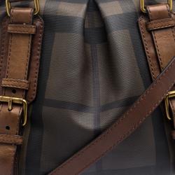 Pre Owned Burberry Brown Smoked Check PVC Small Northfield Tote