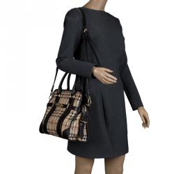 Pre Owned Burberry Brown Haymarket Check PVC Minford Satchel