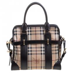 Pre Owned Burberry Brown Haymarket Check PVC Minford Satchel