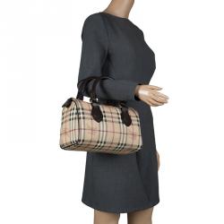 Pre Owned Burberry Choco Brown Haymarket Check PVC Chester Bowling Bag