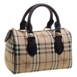 Pre Owned Burberry Choco Brown Haymarket Check PVC Chester Bowling Bag
