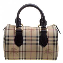 Pre Owned Burberry Choco Brown Haymarket Check PVC Chester Bowling Bag