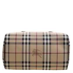 Pre Owned Burberry Choco Brown Haymarket Check PVC Chester Bowling Bag