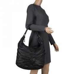 Pre Owned Burberry Black Leather Ruched Hobo