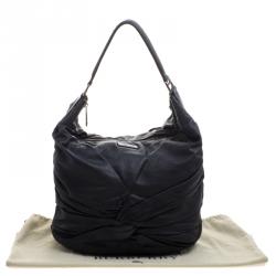 Pre Owned Burberry Black Leather Ruched Hobo