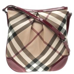 Pre Owned Burberry Raspberry Nova Check PVC Medium Chesham Crossbody 